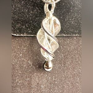 Murano Style Blown Glass Twist Drop Shaped Pendant Necklace Clear/Black/White